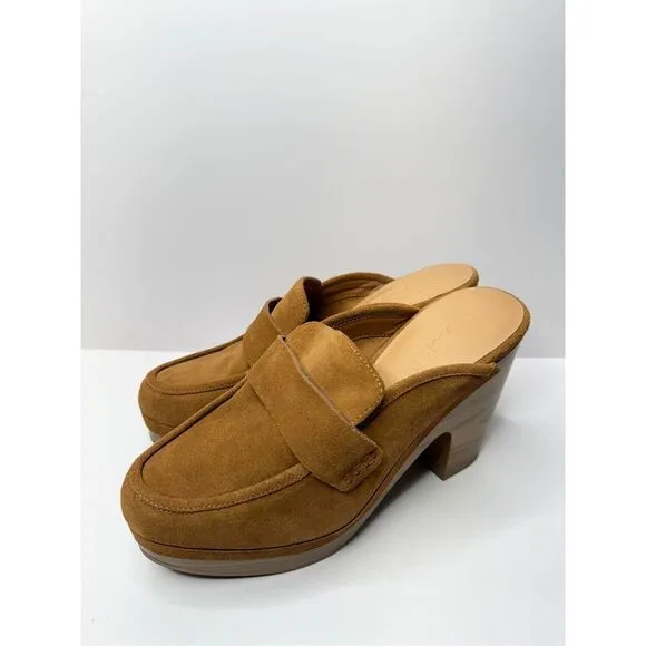 Splendid Clogs Vina Platform Size 8 Tan Suede Leather Slip On Shoes NEW
