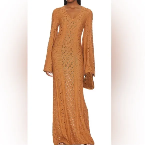 Splendid x Rachelove Rachel Love Knit Maxi Long Sleeve Crochet Cover-Up S