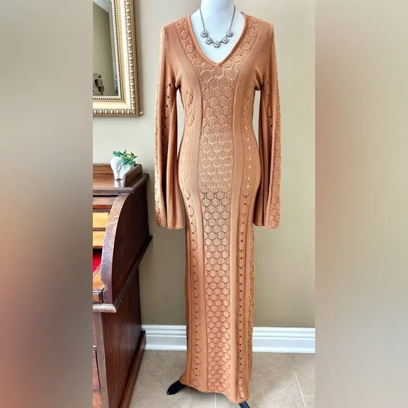 Splendid x Rachelove Rachel Love Knit Maxi Long Sleeve Crochet Cover-Up S