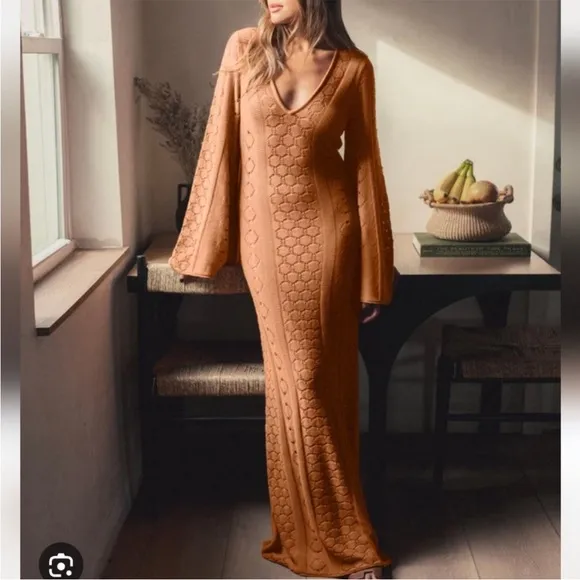 Splendid x Rachelove Rachel Love Knit Maxi Long Sleeve Crochet Cover-Up S