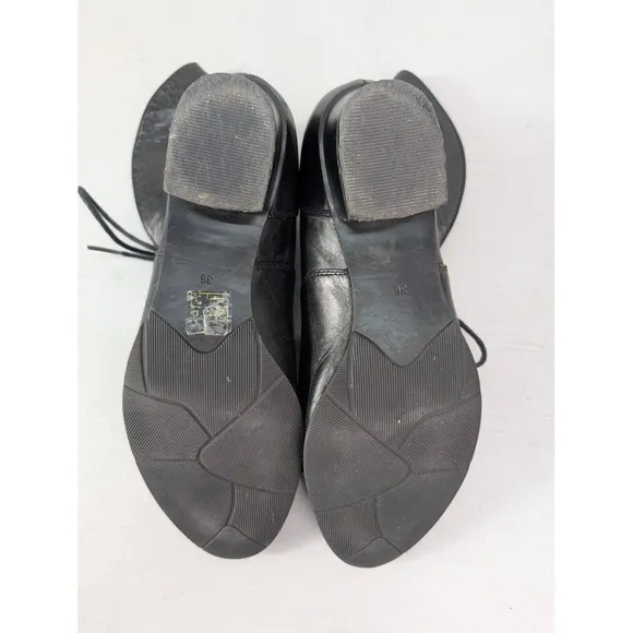 Spring Step Size 36 Black Leather Fold Down Granny Ankle Boots Cap Toe‎ Lace Up