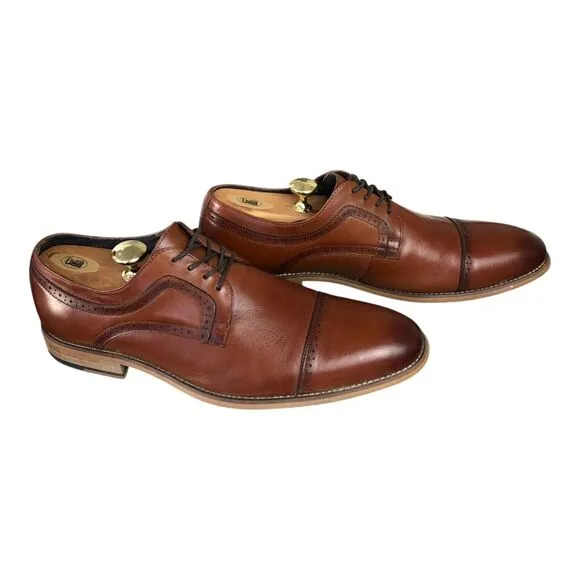 Stacy Adams Dickinson Cap Toe Oxford Cognac Leather Laceup Men's Dress Shoe 10.5