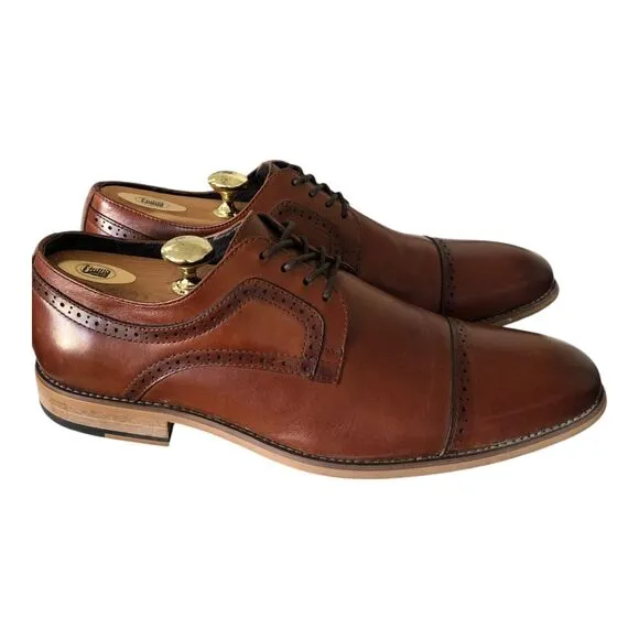 Stacy Adams Dickinson Cap Toe Oxford Cognac Leather Laceup Men's Dress Shoe 10.5