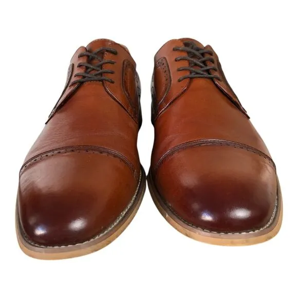 Stacy Adams Dickinson Cap Toe Oxford Cognac Leather Laceup Men's Dress Shoe 10.5