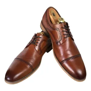 Stacy Adams Dickinson Cap Toe Oxford Cognac Leather Laceup Men's Dress Shoe 10.5