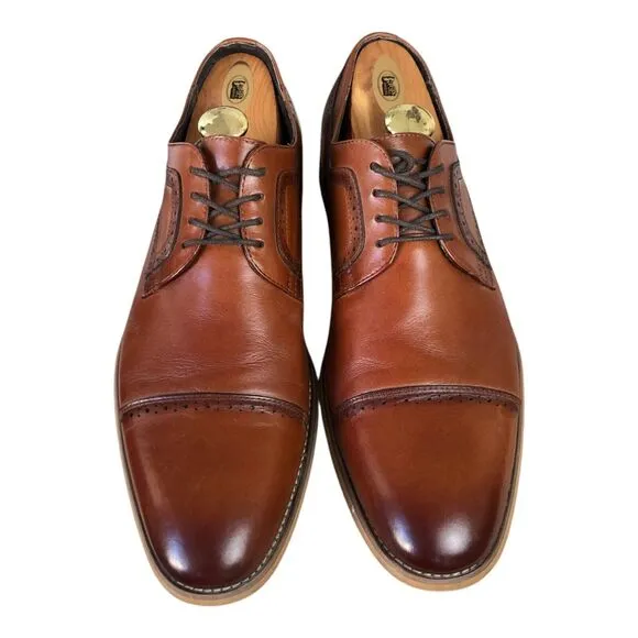 Stacy Adams Dickinson Cap Toe Oxford Cognac Leather Laceup Men's Dress Shoe 10.5
