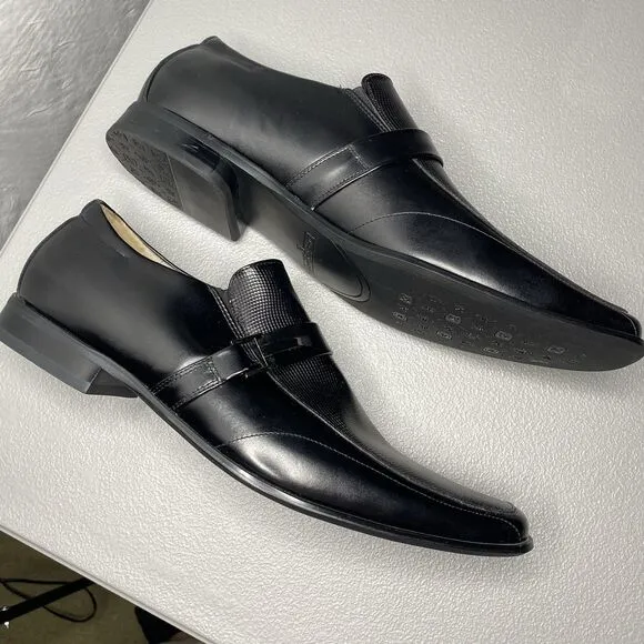 Stacy Adams Leather Dress Shoes Mens Size 13 Black Slip On Square Toe Loafer