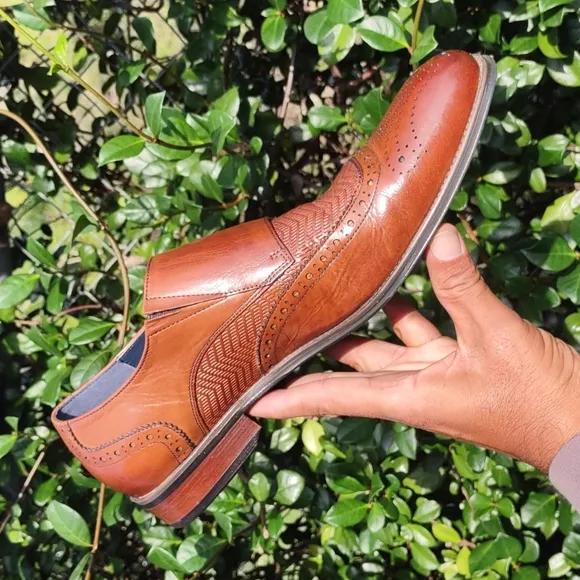 STACY ADAMS Men's Mabry Moc Toe Double Monk Strap Tan Buffalo Leather ShoeS