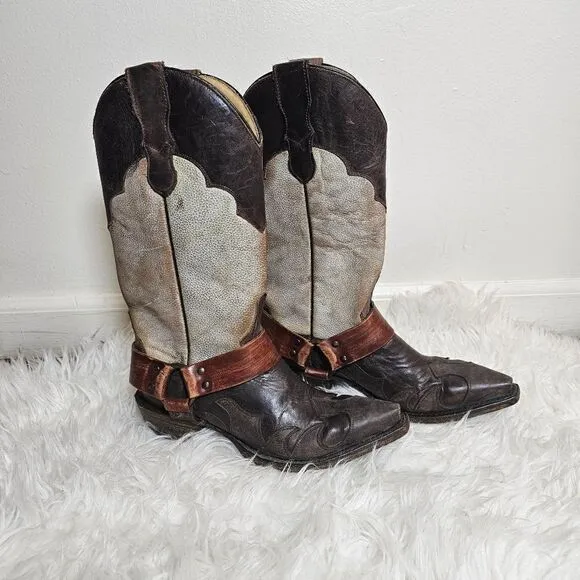 Stetson Ladies Jade Washed Wing Brown and Gray Boots Size 6.5 Chunky