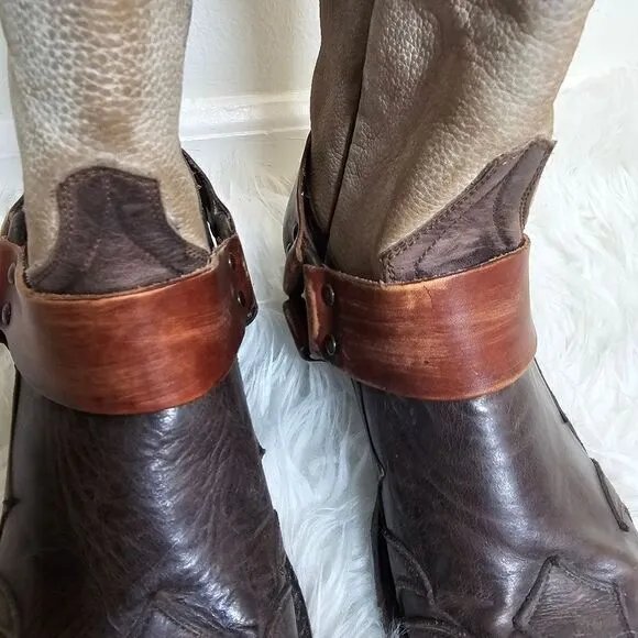 Stetson Ladies Jade Washed Wing Brown and Gray Boots Size 6.5 Chunky