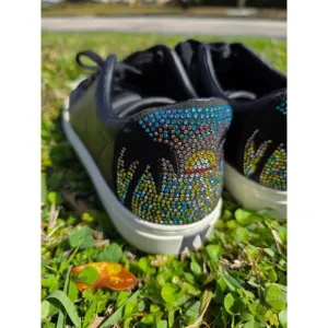 Steve Madden Black Leather Sneakers With Colorful Bead Design SIDE STREET/RISE F
