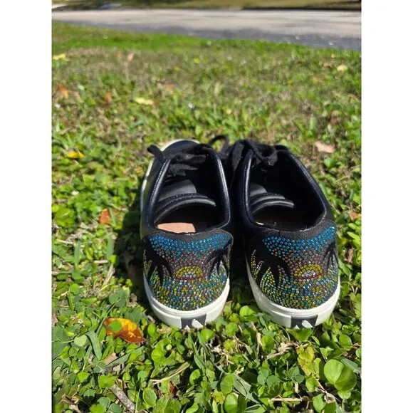 Steve Madden Black Leather Sneakers With Colorful Bead Design SIDE STREET/RISE F