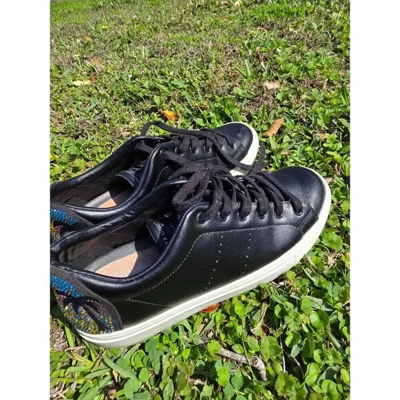 Steve Madden Black Leather Sneakers With Colorful Bead Design SIDE STREET/RISE F