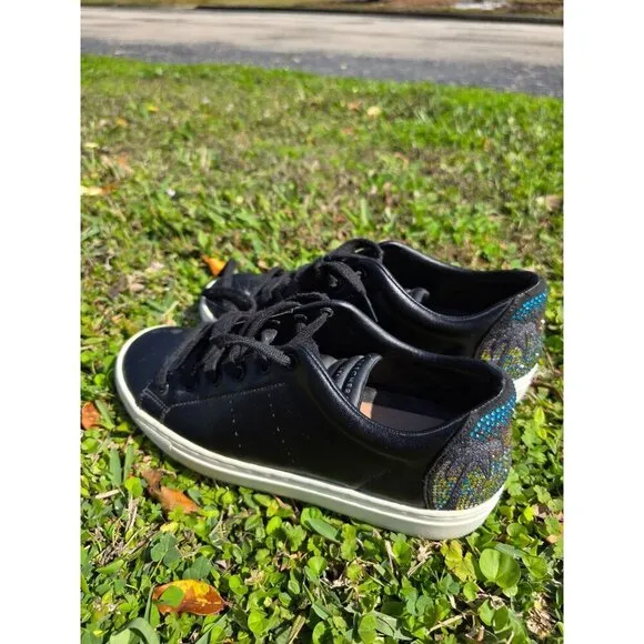 Steve Madden Black Leather Sneakers With Colorful Bead Design SIDE STREET/RISE F