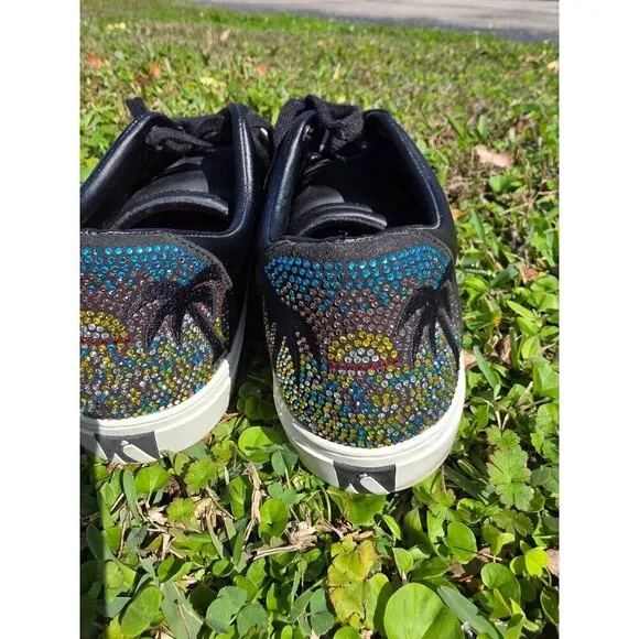 Steve Madden Black Leather Sneakers With Colorful Bead Design SIDE STREET/RISE F