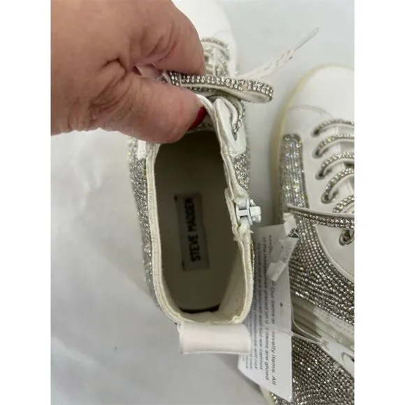 Steve Madden Bondi Women's High Top Sneakers White Rhinestones Size 7 NWT