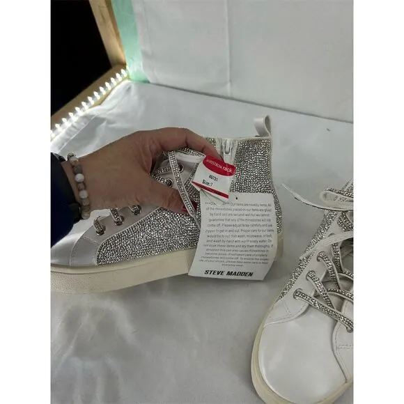 Steve Madden Bondi Women's High Top Sneakers White Rhinestones Size 7 NWT