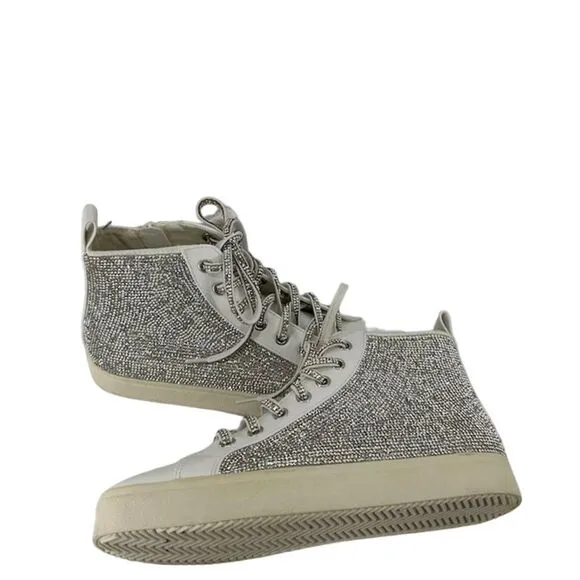 Steve Madden Bondi Women's High Top Sneakers White Rhinestones Size 7 NWT