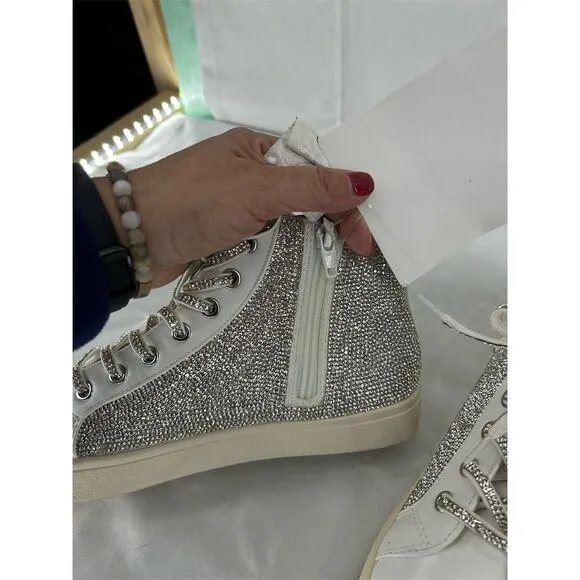 Steve Madden Bondi Women's High Top Sneakers White Rhinestones Size 7 NWT