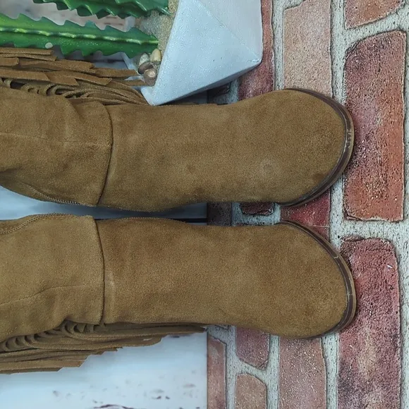 Steve Madden Cognac Brown Suede Tall Fringe Calissa Boot Womens 6 RARE