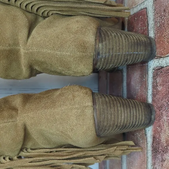 Steve Madden Cognac Brown Suede Tall Fringe Calissa Boot Womens 6 RARE