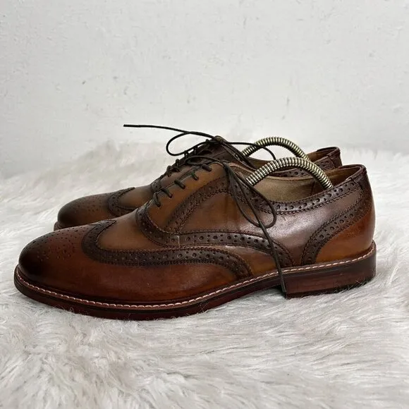 Steve Madden Mens Size 10 Bisson Brown Leather Wingtip Derby Lace Up Dress Shoes