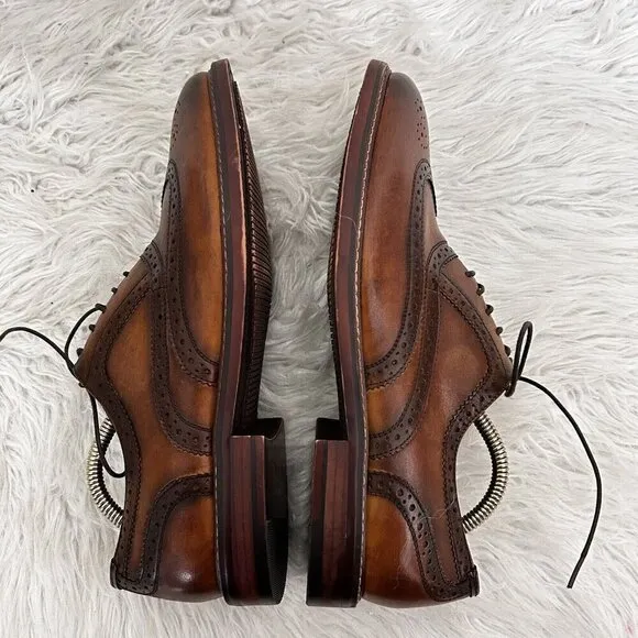 Steve Madden Mens Size 10 Bisson Brown Leather Wingtip Derby Lace Up Dress Shoes