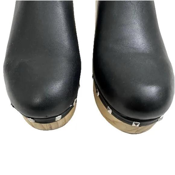 Steve Madden Platform Wooden Clogs Women 9 Black Leather Studded Y2K Boho Hippie