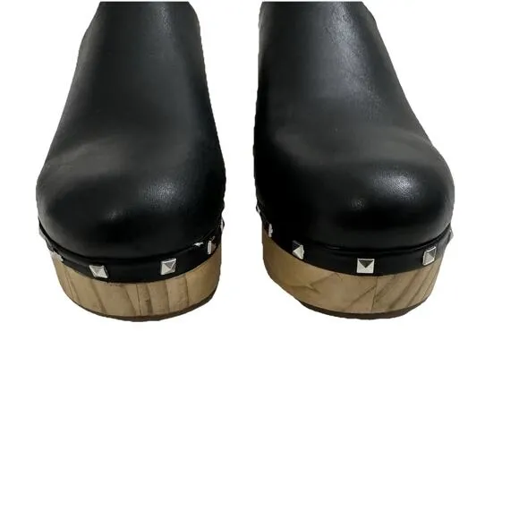 Steve Madden Platform Wooden Clogs Women 9 Black Leather Studded Y2K Boho Hippie