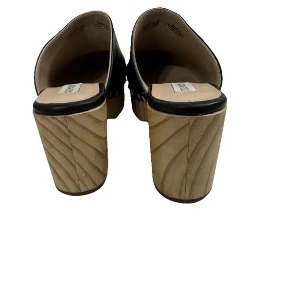 Steve Madden Platform Wooden Clogs Women 9 Black Leather Studded Y2K Boho Hippie