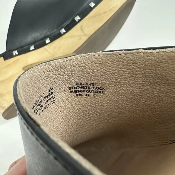 Steve Madden Platform Wooden Clogs Women 9 Black Leather Studded Y2K Boho Hippie