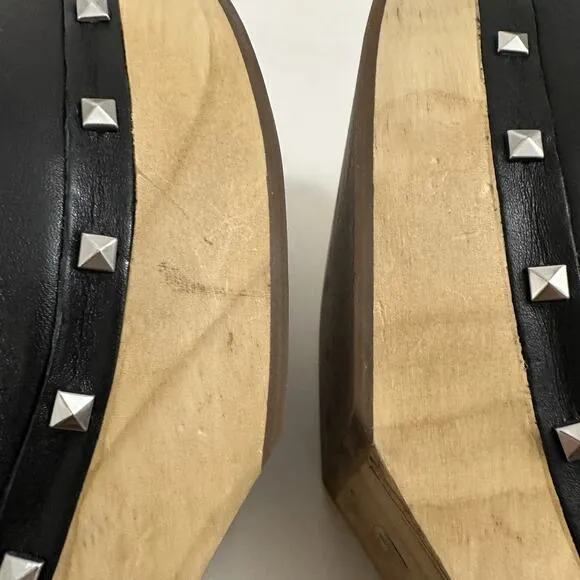 Steve Madden Platform Wooden Clogs Women 9 Black Leather Studded Y2K Boho Hippie