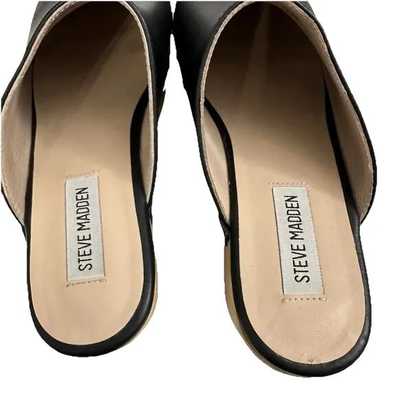 Steve Madden Platform Wooden Clogs Women 9 Black Leather Studded Y2K Boho Hippie