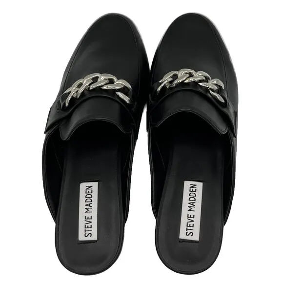 Steve Madden Rally Pointed Mule with Silver Chain in Black Size 9