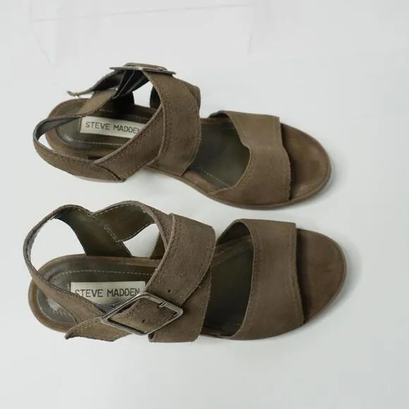 Steve Madden Roseanna Brown Suede Sandals Heels Shoes Womens 8.5 Buckle Bohemian