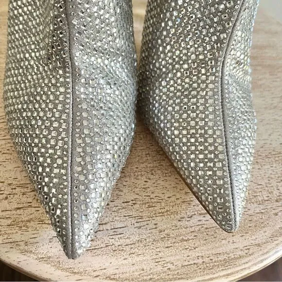 Steve Madden Vivy Silver Rhinestone Embellished Booties With Clear Heel Side Zip
