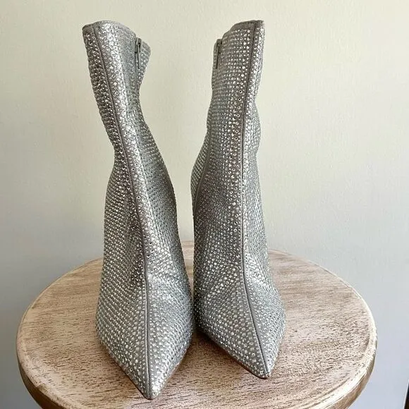 Steve Madden Vivy Silver Rhinestone Embellished Booties With Clear Heel Side Zip