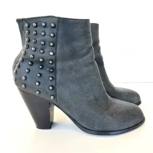 STEVE MADEN Acedd Black Leather Gunmetal Studded Distress Moto Ankle Boots Sz 8