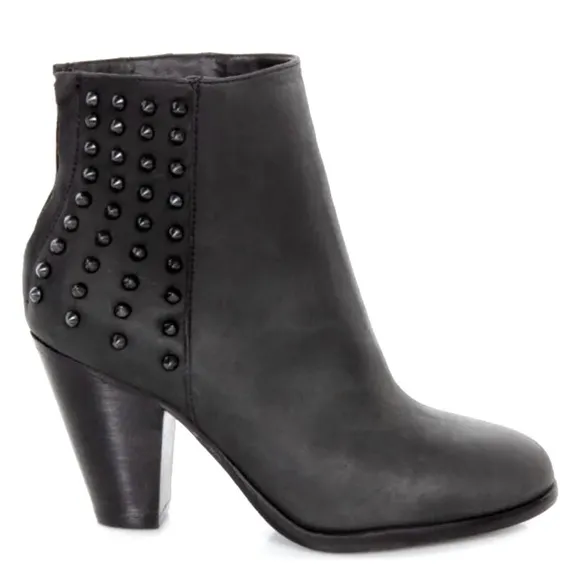 STEVE MADEN Acedd Black Leather Gunmetal Studded Distress Moto Ankle Boots Sz 8