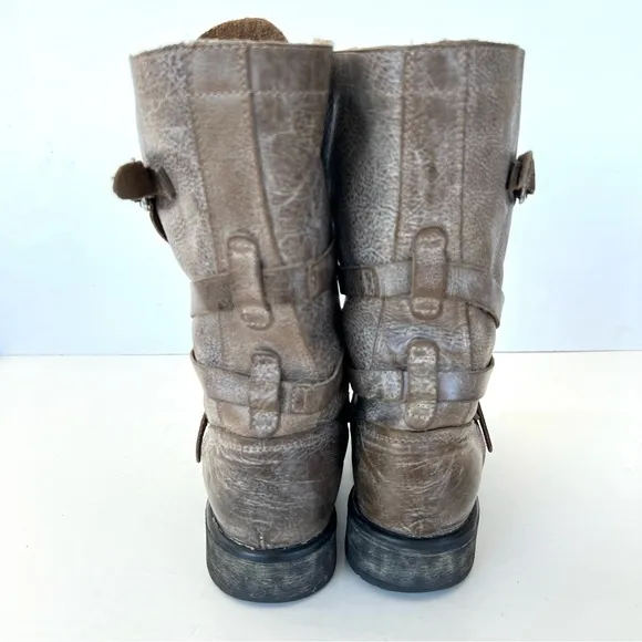 STEVE MADEN Banddit Taupe Distressed Leather Buckle Mid Calf Riding Boots Sz 9 M