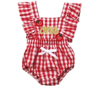 Strawberry Dress first Birthday Romper Clothes outfit Berry sweet smash cake