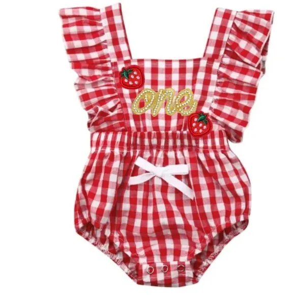 Strawberry Dress first Birthday Romper Clothes outfit Berry sweet smash cake