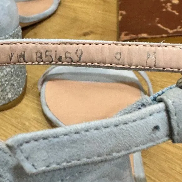 STUART WEITZMAN Nudist Block Sandals SZ 9 Light Blue Suede Glitter Heels