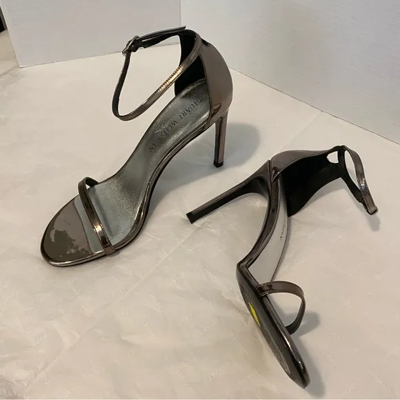 Stuart Weitzman Nudistsong Ankle Strap 4&quot; Stilletos in Pewter Bronze US 9 M