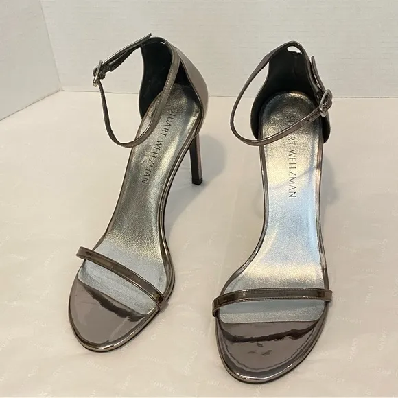 Stuart Weitzman Nudistsong Ankle Strap 4&quot; Stilletos in Pewter Bronze US 9 M