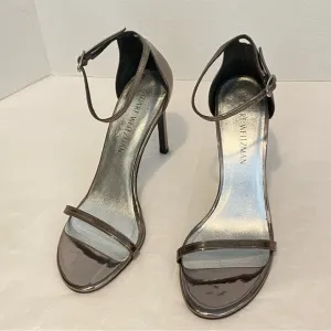 Stuart Weitzman Nudistsong Ankle Strap 4&quot; Stilletos in Pewter Bronze US 9 M