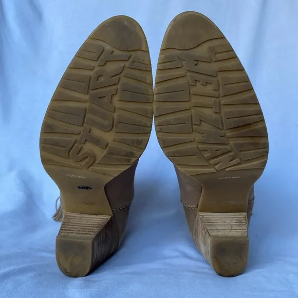 STUART WEITZMAN Prancing tassel ankle boot in tan buttery leather SIZE 7