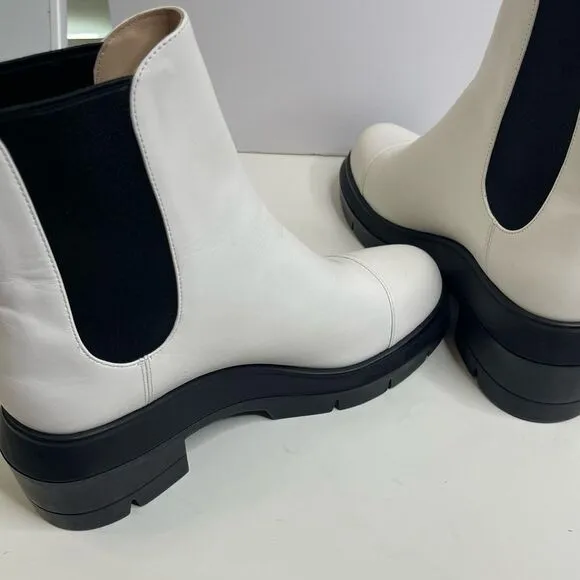 Stuart‎ Weitzman white pull on boots, chunky, white leather, platform, size 10,
