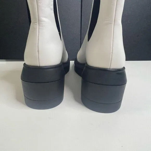 Stuart‎ Weitzman white pull on boots, chunky, white leather, platform, size 10,