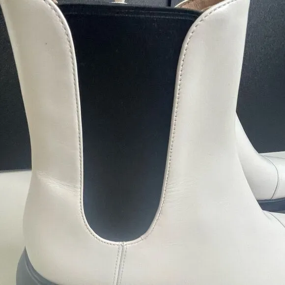 Stuart‎ Weitzman white pull on boots, chunky, white leather, platform, size 10,